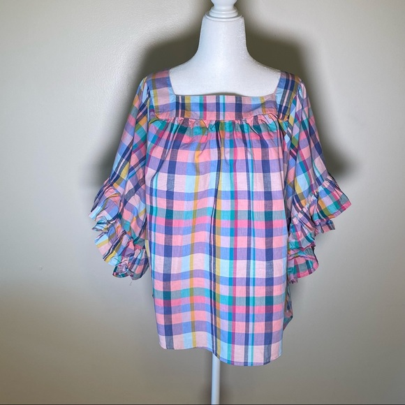 Terra and Skye Blue and Pink pastel plaid Size  3x top with ruffled slee… - Picture 1 of 8